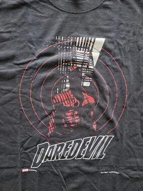 Gildan Black Daredevil Graphic Tee with Red and White Print